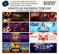 12个娱乐网站页面头部广告模板(第一版)：Nightclub FB Timeline Cover